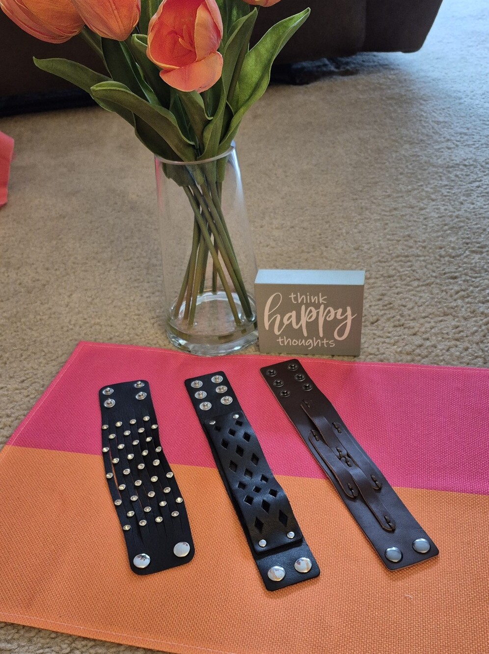 Black & Brown Leather Snap Bracelets - Studded & Cutout Styles. UNISEX